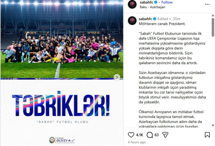 “Sabah” Prezident İlham Əliyevə təşəkkür edib