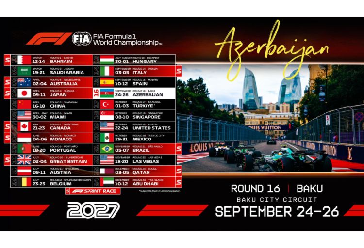 2027-ci il Formula 1 təqvimi açıqlanıb  - Bakı Qran-prisinin tarixi bəlli oldu